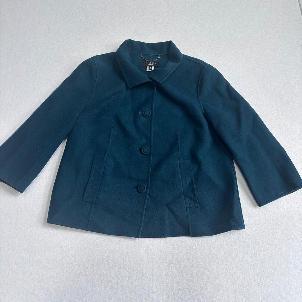 Talbots Wool Jacket Women's 8 Peacock Blue Preppy 3/4 Sleeve Lightweight